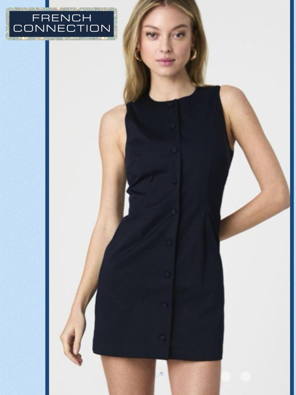 NWT French Connection Navy Sleeveless Button-Front Mini Dress Marine Sz 6